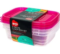 Прямоугольный контейнер BORA 1 л ДхШхВ 145x200x58 мм 3 шт в упаковке крышка красная пластик ПЛ-BO535k