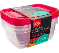 Прямоугольный контейнер BORA 1.3 л ДхШхВ 200x145x78 мм 3 шт в упаковке крышка красная пластик ПЛ-BO536