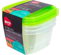 Прямоугольный контейнер BORA 1.15 л ДхШхВ 155x145x90 мм 3 шт в упаковке крышка салатовая пластик ПЛ-BO532s