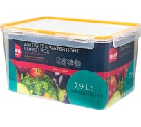 Прямоугольный герметичный контейнер BORA 8 л крышка на защелках полоса оранжевая пластик ПЛ-BO890o