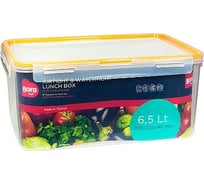 Прямоугольный герметичный контейнер BORA 6.5 л крышка на защелках полоса оранжевая пластик ПЛ-BO889o