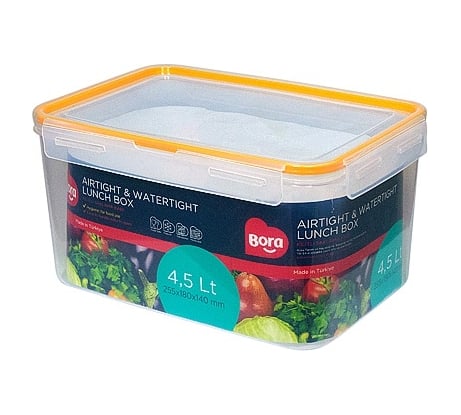 Прямоугольный герметичный контейнер BORA 4.5 л крышка на защелках полоса оранжевая пластик ПЛ-BO880o