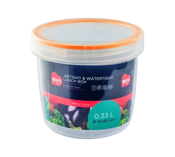 Круглый контейнер BORA 0.33 л Н80хD90 мм полоса оранжевая пластик ПЛ-BO051 1