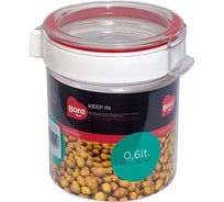 Круглый контейнер BORA 0.6 л Н80хD92 мм полоса красная пластик ПЛ-BO2221k