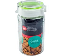 Круглый контейнер BORA 0.42 л Н138хD72 мм полоса салатовая пластик ПЛ-BO2212