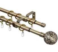Карниз металлический раздвижной LM DECOR Ажур, Ø16/19 мм, 1,6-3,0 м, 2-рядный, антик 095161916302AB