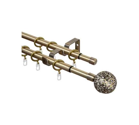Карниз металлический раздвижной LM DECOR Ажур, Ø16/19 мм, 1,6-3,0 м, 2-рядный, антик 095161916302AB