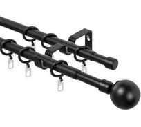 Карниз металлический раздвижной LM DECOR Сфера, Ø16/19 мм, 1,6-3,0 м, 2-рядный, черный матовый 646161916302MB