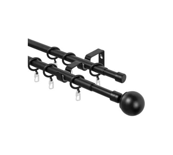 Карниз металлический раздвижной LM DECOR Сфера, Ø16/19 мм, 1,6-3,0 м, 2-рядный, черный матовый 646161916302MB