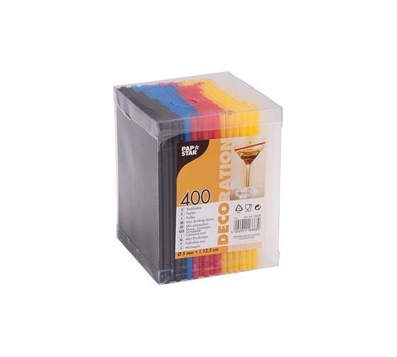 Соломка трубочка для коктейля PAPSTAR Н125хD5 мм, 400 шт/уп, PP цветная 1/8 PS-16668a 1