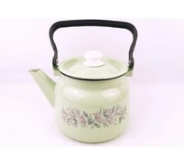 Эмалированный чайник Сибирские товары 2.3 л, с рисунком, салатовый с пластиковой кнопкой ТП6406