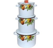 Набор эмалированной посуды Сибирские товары Дары лета 3 предмета 17 белый с деколью на крышке ХП9814