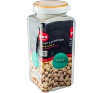 Банка для хранения сыпучих продуктов BORA 4.4 л, ДхШхВ 130x120x305 мм, с крышкой, полоса оранжевая, пластик ПЛ-BO2237