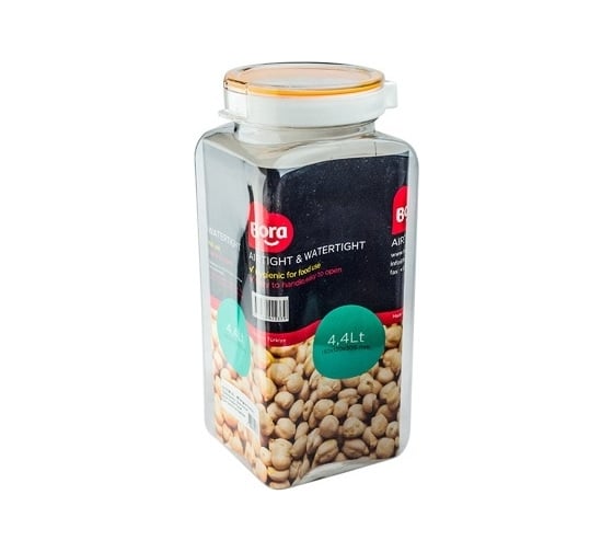 Банка для хранения сыпучих продуктов BORA 4.4 л, ДхШхВ 130x120x305 мм, с крышкой, полоса оранжевая, пластик ПЛ-BO2237
