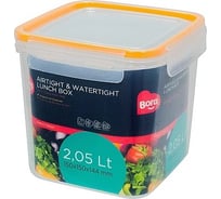 Герметичный квадратный контейнер BORA 2.05 л, ДхШхВ 150x150x145 мм, крышка на защелках, полоса оранжевая ПЛ-BO884o