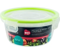 Герметичный круглый контейнер BORA 0.7 л, Н70хD148 мм, крышка на защелках, полоса салатовая, пластик ПЛ-BO824