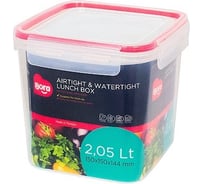 Герметичный квадратный контейнер BORA 2.05 л, ДхШхВ 150x150x145 мм, крышка на защелках, полоса красная ПЛ-BO884k