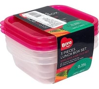 Квадратный контейнер BORA 0.35 л, ДхШхВ 110x120x46 мм, 3 шт в упаковке, крышка красная, пластик ПЛ-BO545r