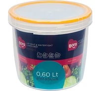 Круглый контейнер BORA 0.60 л, Н97хD107 мм, полоса оранжевая, пластик ПЛ-BO054o