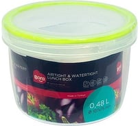 Круглый контейнер BORA 0.48 л, Н75хD107 мм, полоса салатовая, пластик ПЛ-BO053s