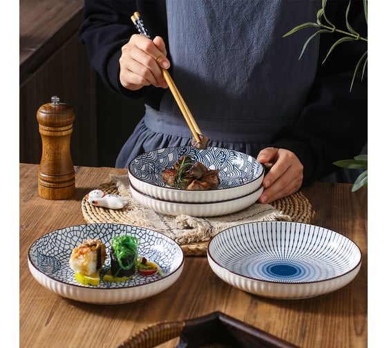 Тарелка Kitchen, Japanese Collection, цвет голубой, D17,5см (полоски) ZDK 371595
