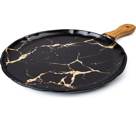 Блюдо ZDK Kitchen с деревянной ручкой, цвет черный 25,5 см 371530