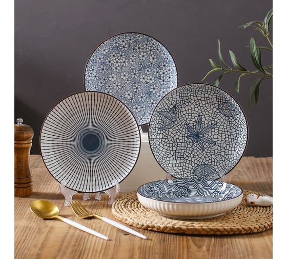 Набор тарелок ZDK Kitchen, Japanese Collection, 4 шт, цвет голубой, 17,5 см 371594