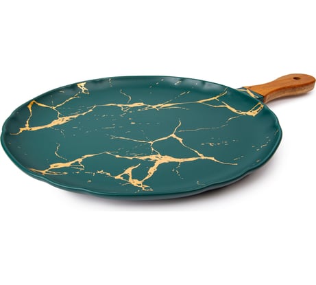 Блюдо ZDK Kitchen с деревянной ручкой, цвет зеленый 25,5 см 371531