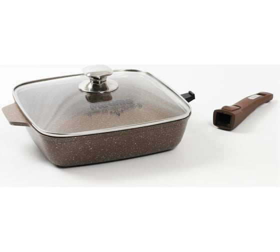 Квадратная сковорода Мечта АП Гранит brown 26х26 см, со съемной ручкой и стеклянной крышкой с027806