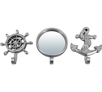 Набор декоративных крючков и зеркало QWERTY Марсель, серебро, 3 шт, диаметр 8 см 74048