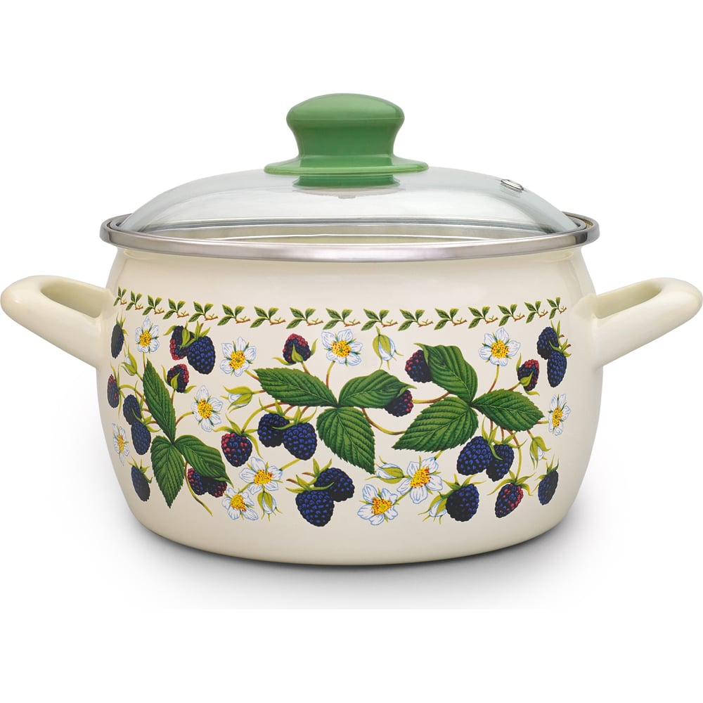 Глубокая кастрюля METROT Эксклюзив Ежевика со стеклянной крышкой, 2.4 л ...