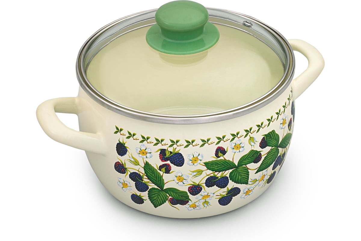 Глубокая кастрюля METROT Эксклюзив Ежевика со стеклянной крышкой, 2.4 л ...