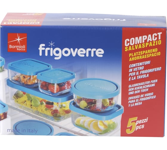 Контейнеры Bormioli Rocco FRIGOVERRE в цветной коробке набор 5 шт 13x21 см, 10x13 см, 10x10 см, 10x7 см, D12 Б0019866