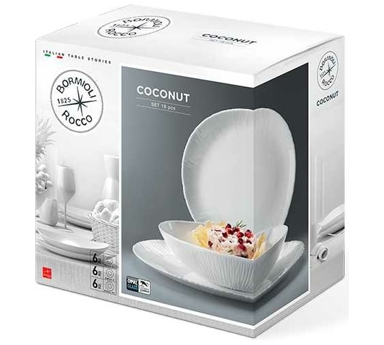 Столовый сервиз Bormioli Rocco COCONUT 422315 на 6 персон 18 предметов белый опал Б0051453