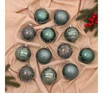 Набор шаров Зимнее волшебство Фестиваль пластик, 7 см, 12 шт., зелёный 6536979