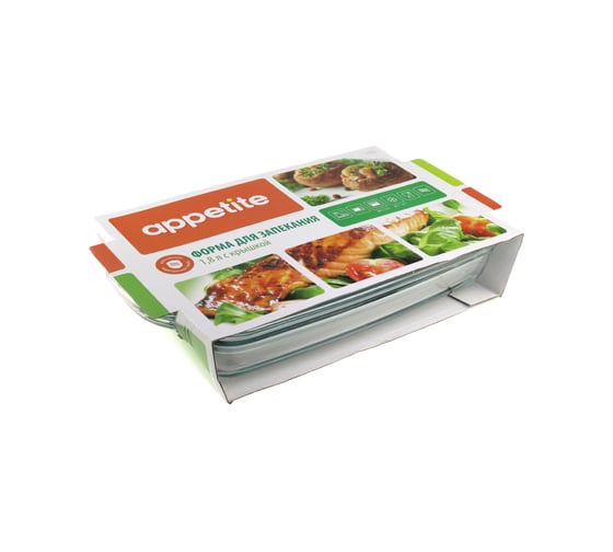 Стеклянная прямоугольная форма appetite 34x20x9 см 1.8 л с крышкой RCR2