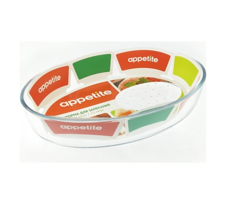 Стеклянная овальная форма appetite 35x24x6 см 3.2 л рифленое дно PLD10