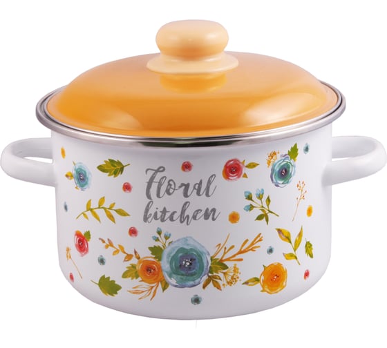 Цилиндрическая эмалированная кастрюля appetite Floral kitchen 3 л 6RD181M Floral