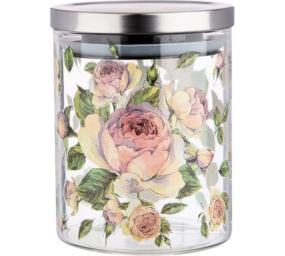 Емкость для сыпучих продуктов Agness ВИНТАЖ ПИОНЫ 850 мл, боросиликатное стекло 887-136 1