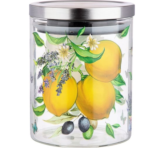 Емкость для сыпучих продуктов Agness ПРОВАНС ЛИМОНЫ 850 мл, боросиликатное стекло 887-135 1