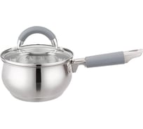 Ковш Agness APPLE со стеклянной крышкой, 1.0 л, 14x7.5 см, цвет: серый 937-360