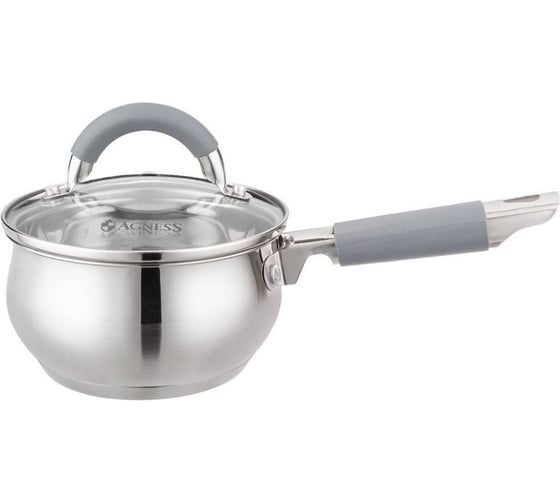 Ковш Agness APPLE со стеклянной крышкой, 1.0 л, 14x7.5 см, цвет: серый 937-360