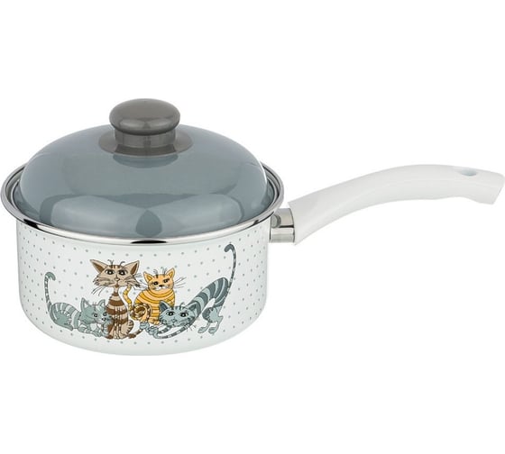Ковш Agness ОЗОРНЫЕ КОТЫ эмалированный пластик, с ручкой, 1.5 л, диаметр 16 см 951-006
