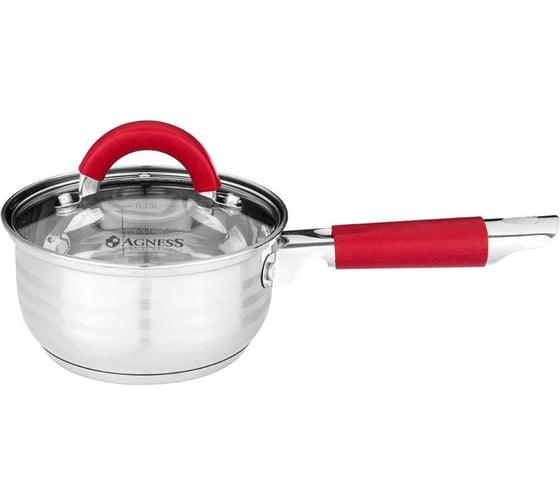 Ковш Agness CLASSIC со стеклянной крышкой, 0.9 л, 14х7.5 см 937-426