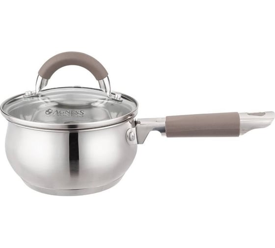 Ковш Agness APPLE со стеклянной крышкой, 1.0 л, 14x7.5 см, цвет: кофейный 937-370 1