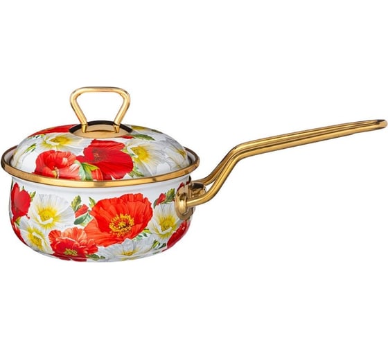 Ковш Agness МАКИ эмалированный, 14 см, 0.9 л, диаметр 14 см, длина 31 см 950-460 1