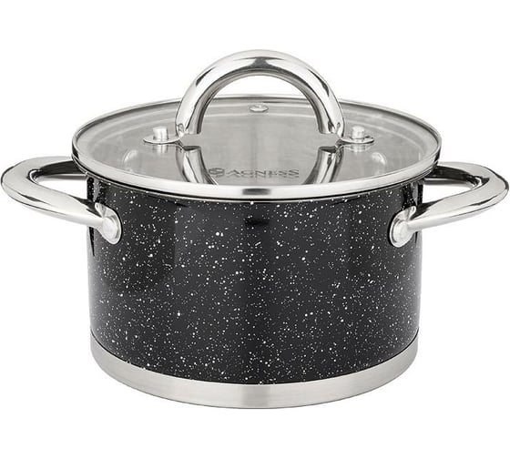 Кастрюля Agness BLACK MARBLE со стеклянной крышкой, нержавеющая сталь, 1,8 л 16x9,5 см 937-305 1