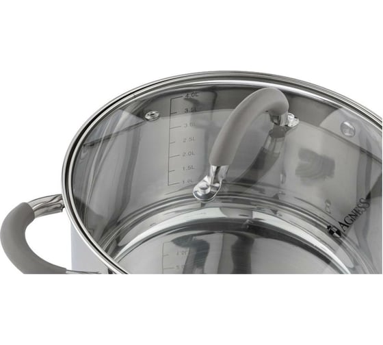 Кастрюля Agness CLASSIC со стеклянной крышкой 4,3 л, 22x12,5 см 914-228