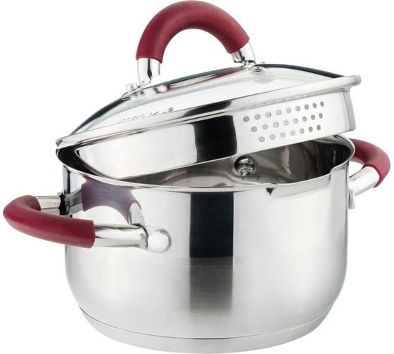 Кастрюля Agness PROFI HOME со стеклянной крышкой, 5 л 24x13.5 см цвет ручек бордо 914-208