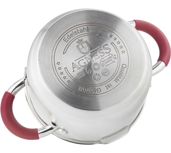 Кастрюля Agness PROFI HOME со стеклянной крышкой, 5 л 24x13.5 см цвет ручек бордо 914-208